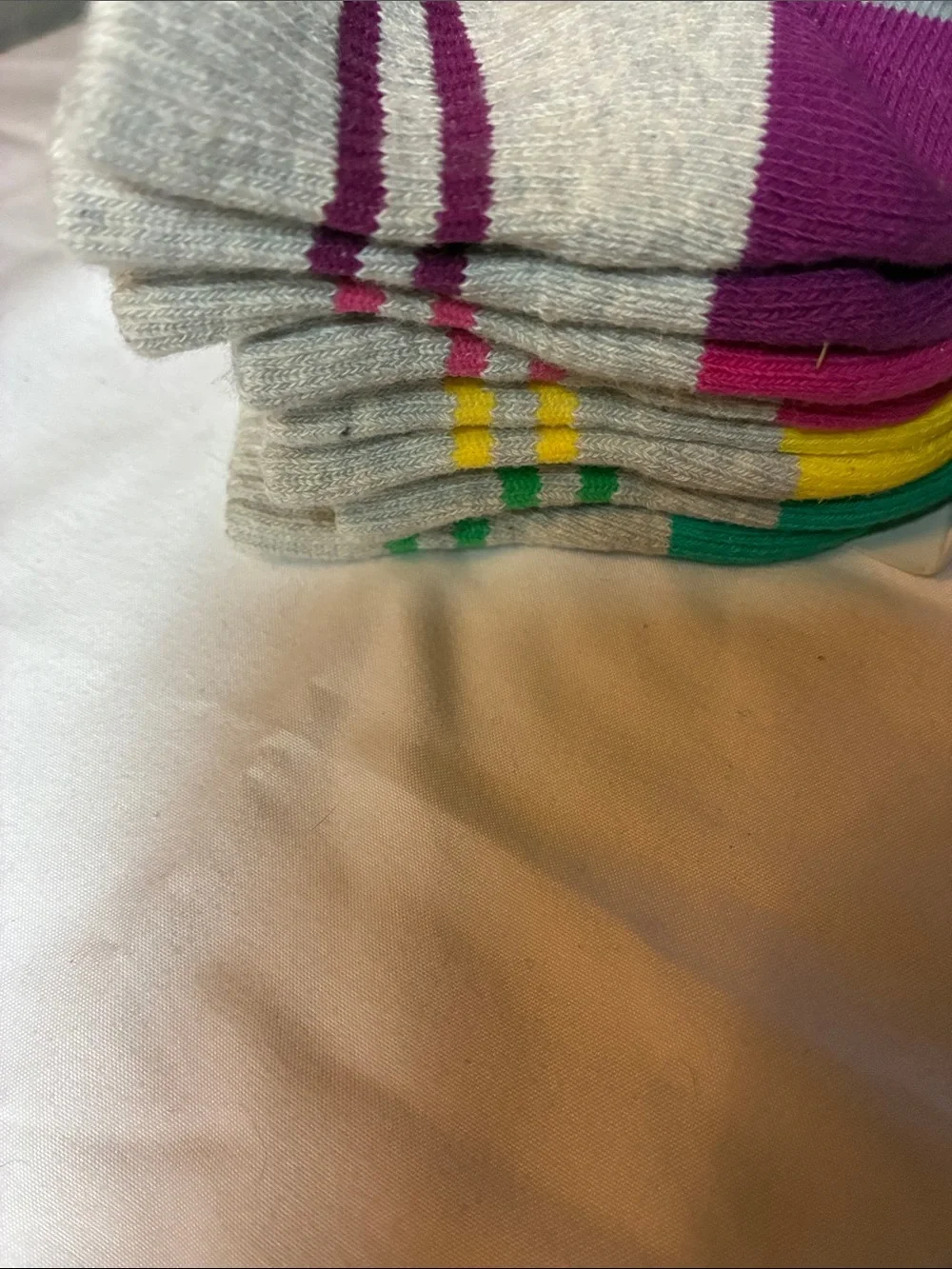 Bombas Gray Crew Socks with Purple Accents